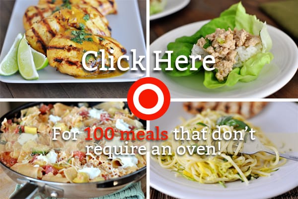 pictures of 4 meals with text that says click here for 100 meals that don't require an oven