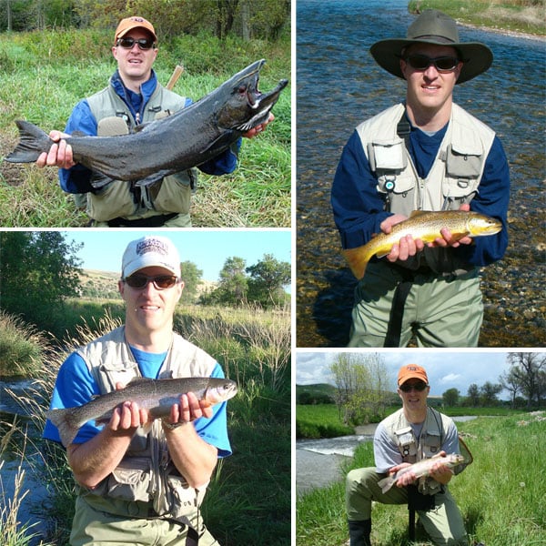 collage of pictures of a man holding different fish he has caught