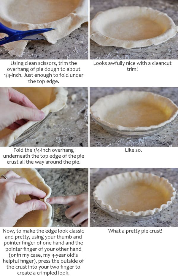 Pictures and text of how to trim and crimp a pie crust.