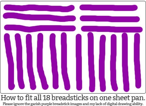 drawing of how to fit 18 breadsticks on a cookie sheet