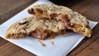 Swirled Peanut Butter and Nutella Stuffed Chocolate Chip Cookies