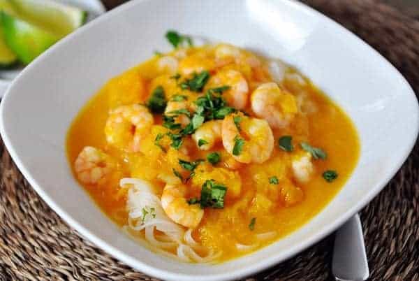 Butternut Squash and Coconut Curry Soup with Shrimp and Rice Noodles-image