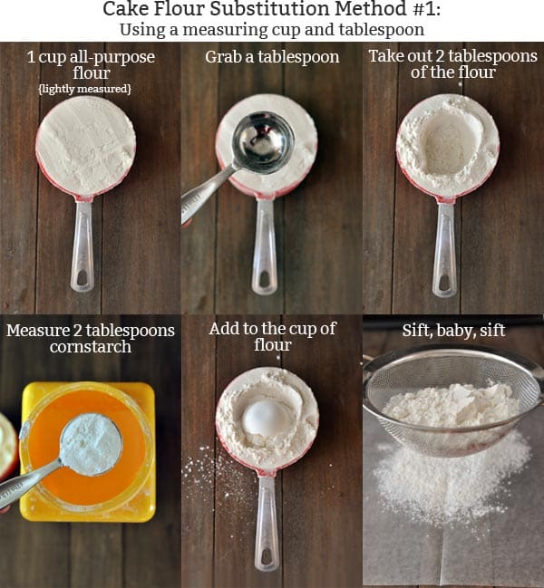 collage of pictures and text showing how to make cake flour