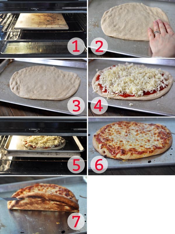 collage of pictures showing how to cook a pizza from scratch to the end product