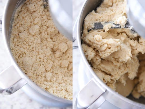 Mixing sugar cookie dough in Kitchenaid mixer.