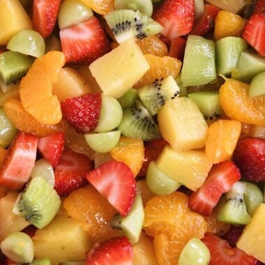 Closeup of honey lime fruit salad.