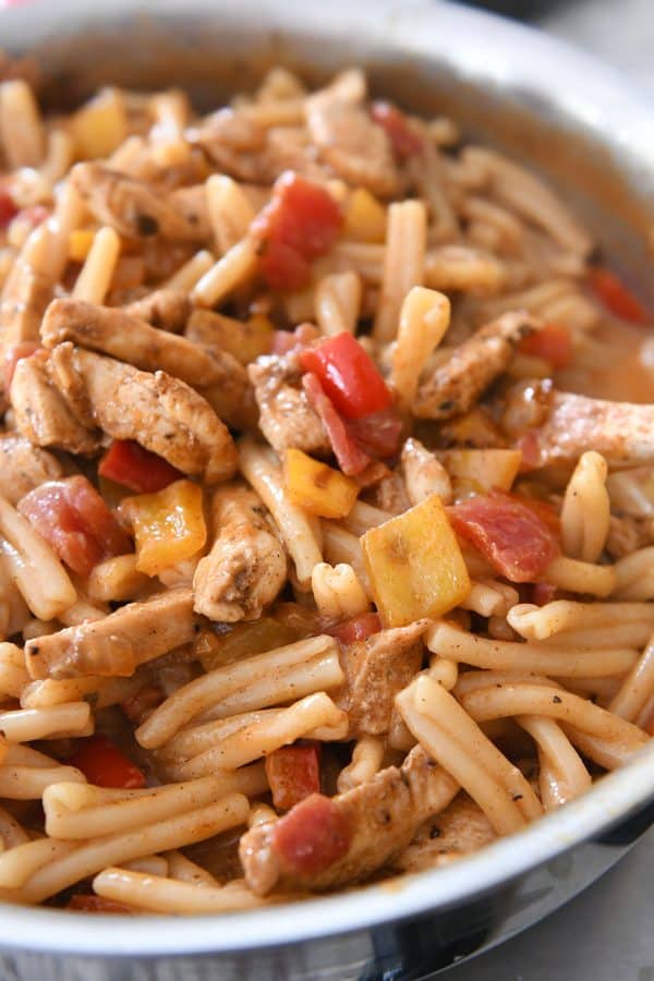 Skillet chicken fajita pasta completely made and combined.