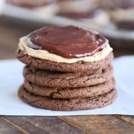 Stack of chocolate peanut butter buckeye cookies