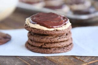 Stack of chocolate peanut butter buckeye cookies