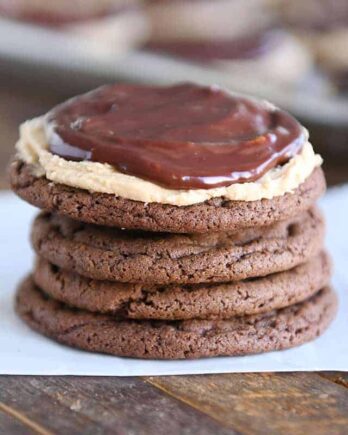 Stack of chocolate peanut butter buckeye cookies