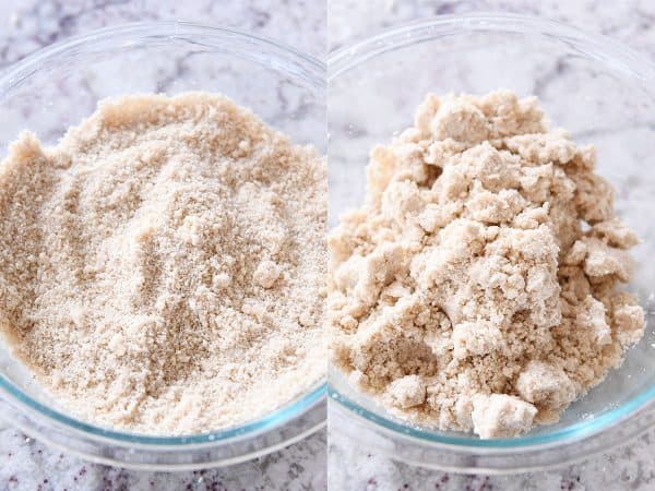 Making shortbread crust with almond flour and all-purpose flour.