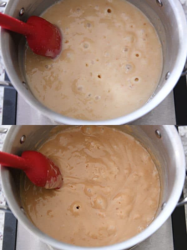 Making homemade caramel or dulce de leche.