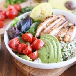 honey lime chipotle chicken in white bowl