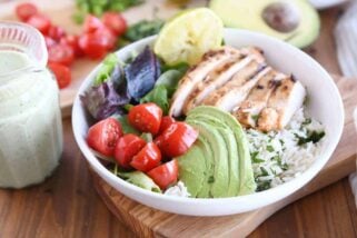 honey lime chipotle chicken in white bowl