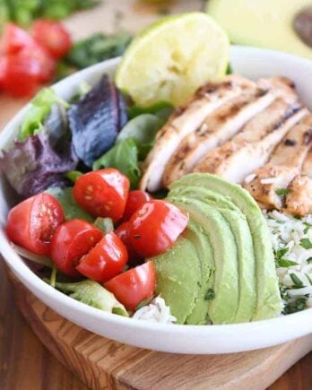 honey lime chipotle chicken in white bowl