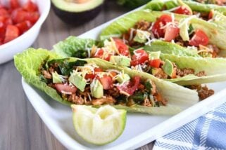 veggie turkey taco lettuce wraps on white tray