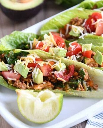 veggie turkey taco lettuce wraps on white tray