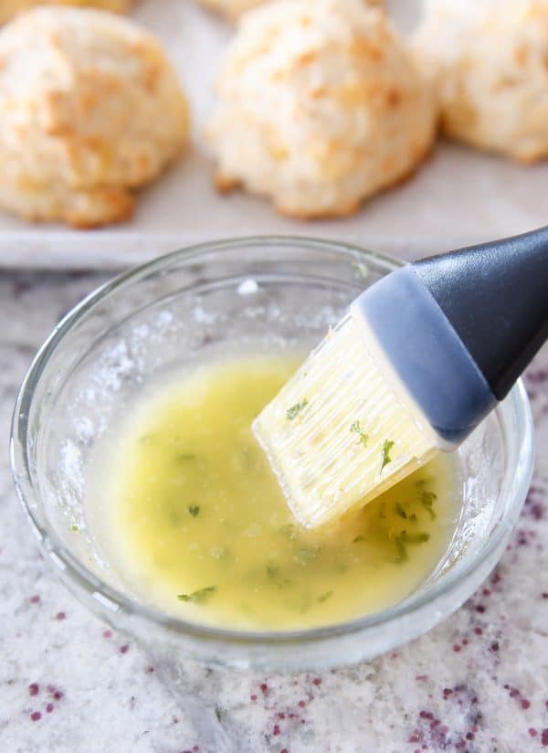 Butter mixture for cheesy garlic drop biscuits.