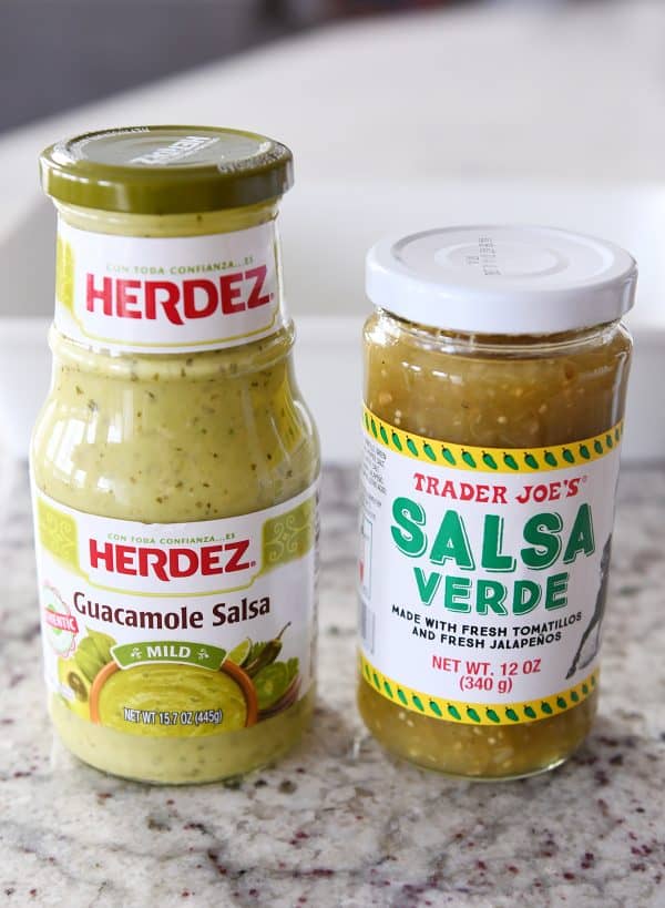 Herdez guacamole salsa and Trader Joe's salsa verde.