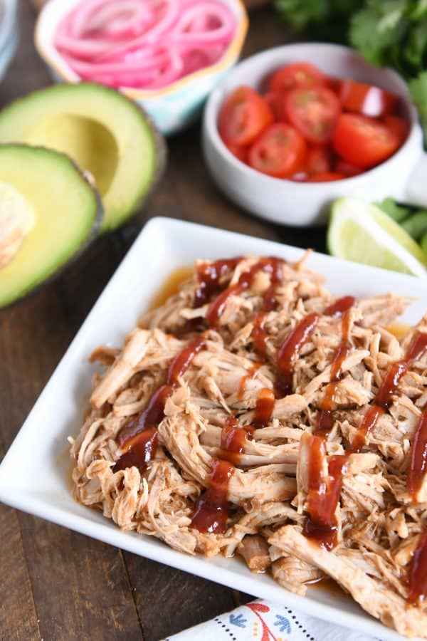 Shredded pork drizzled with bbq sauce.