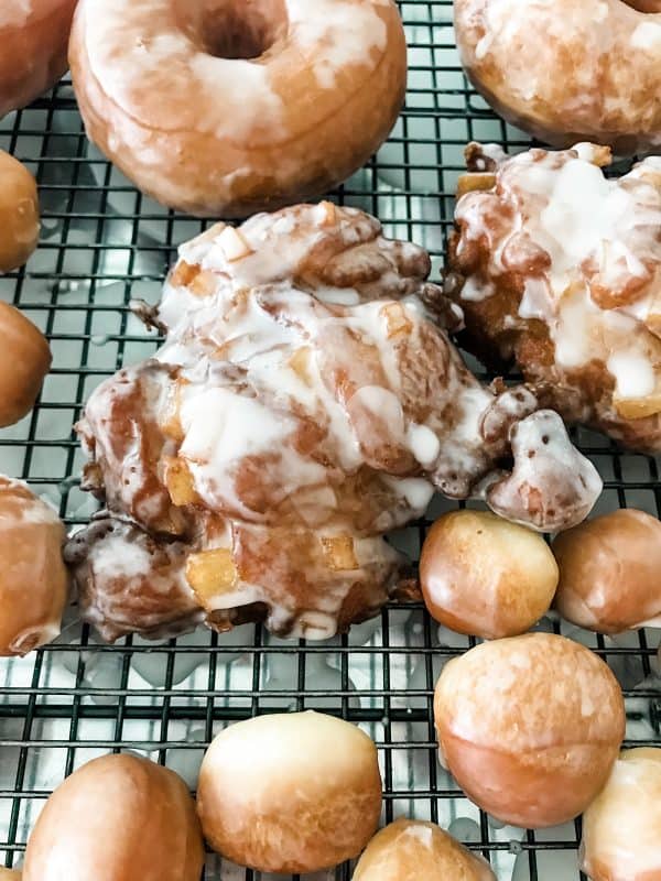 Homemade apple fritters with donut scraps.
