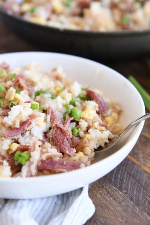 close up of easy ham fried rice