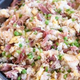 skillet full of easy ham fried rice