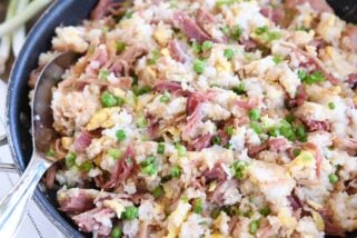 skillet full of easy ham fried rice