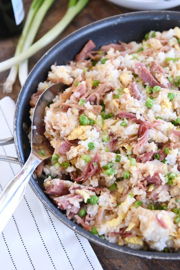 skillet full of easy ham fried rice