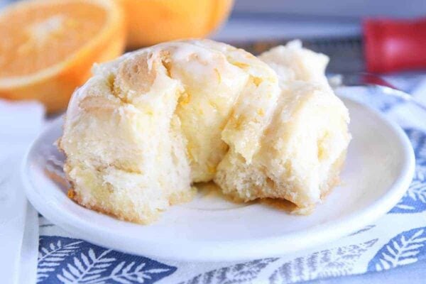 Spiral rolled homemade orange sweet roll.