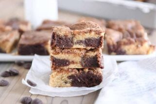 snickerdoodle brookie bars stacked on top of each other