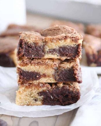 snickerdoodle brookie bars stacked on top of each other