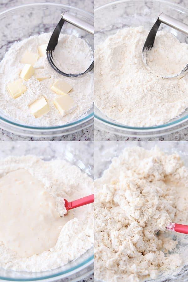 cutting in butter and adding milk to scone batter