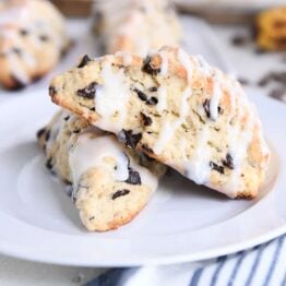 two banana bread scones on white plate