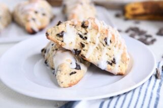 two banana bread scones on white plate