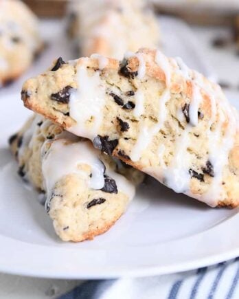 two banana bread scones on white plate