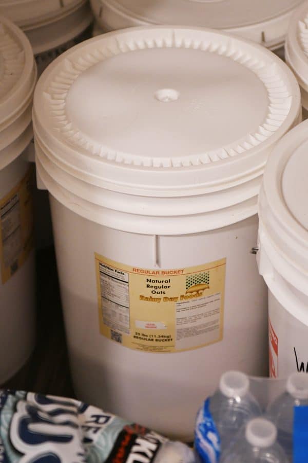 food storage in white 5 gallon bucket