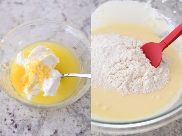mixing sour cream, butter, eggs and lemon zest in small bowl