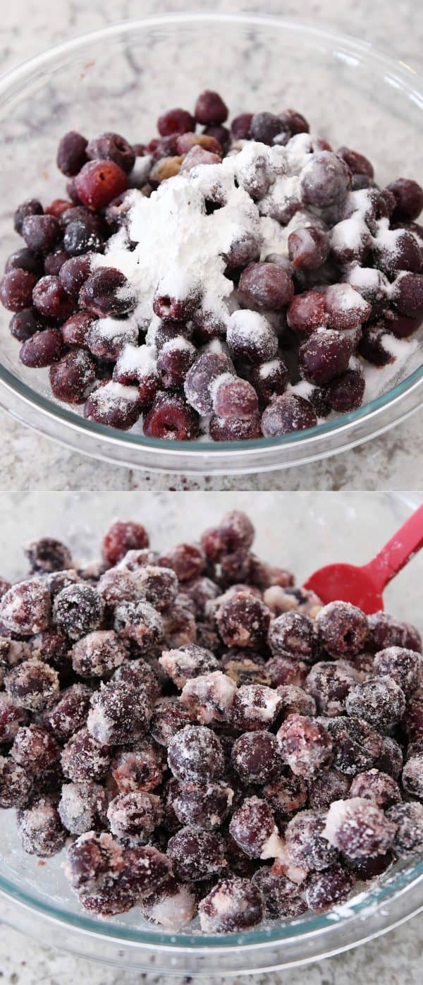 tossing cherries with cornstarch and sugar