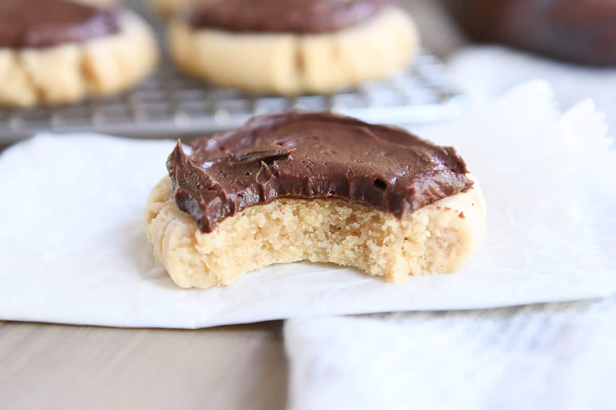 Soft Peanut Butter Sugar Cookies with Fluffy Chocolate Frosting