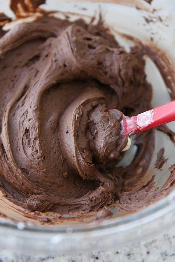 Bowl of chocolate frosting.
