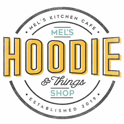 mel's hoodie shop logo