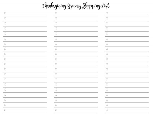 thanksgiving grocery shopping list black text on white background
