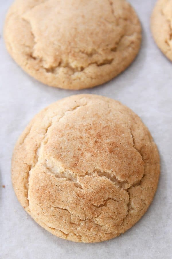 Tray of baked brown butter snickerdoodles.