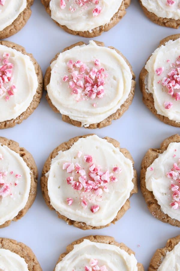 Six frosted gingerbread sugar cookies.