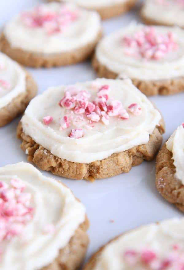 Tray of frosted gingerbread sugar cookies.