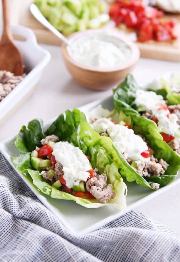 Vegetarian Lettuce Cups Stuffed with Greek Salad