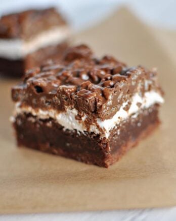 brownie on brown parchment paper