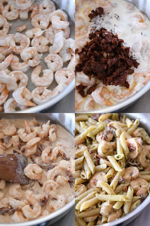 How to make easy shrimp pesto pasta with step-by-step photos.