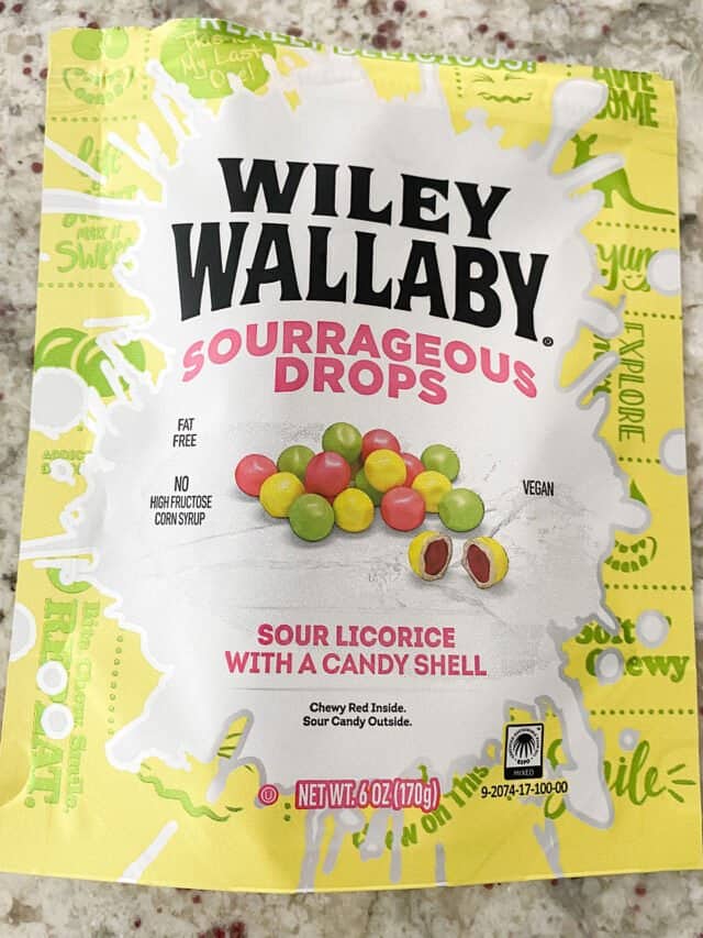A bag of Wiley Wallaby sourrageous drops. 